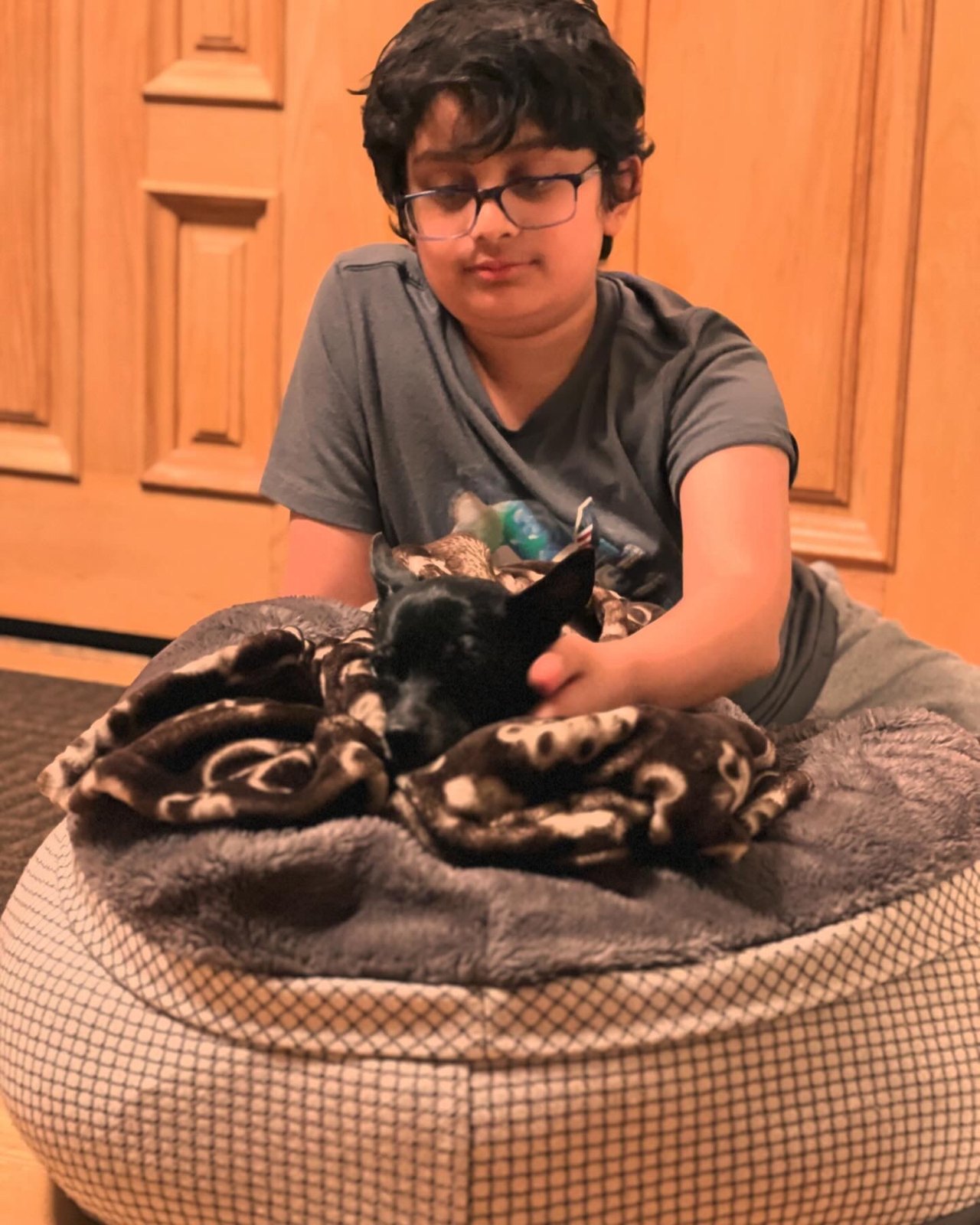 Keeping the cat company.