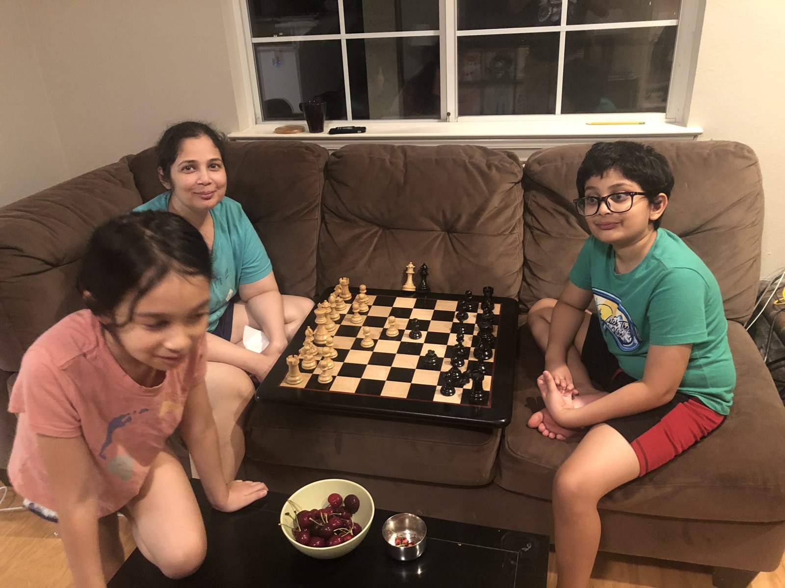 Across the chessboard.