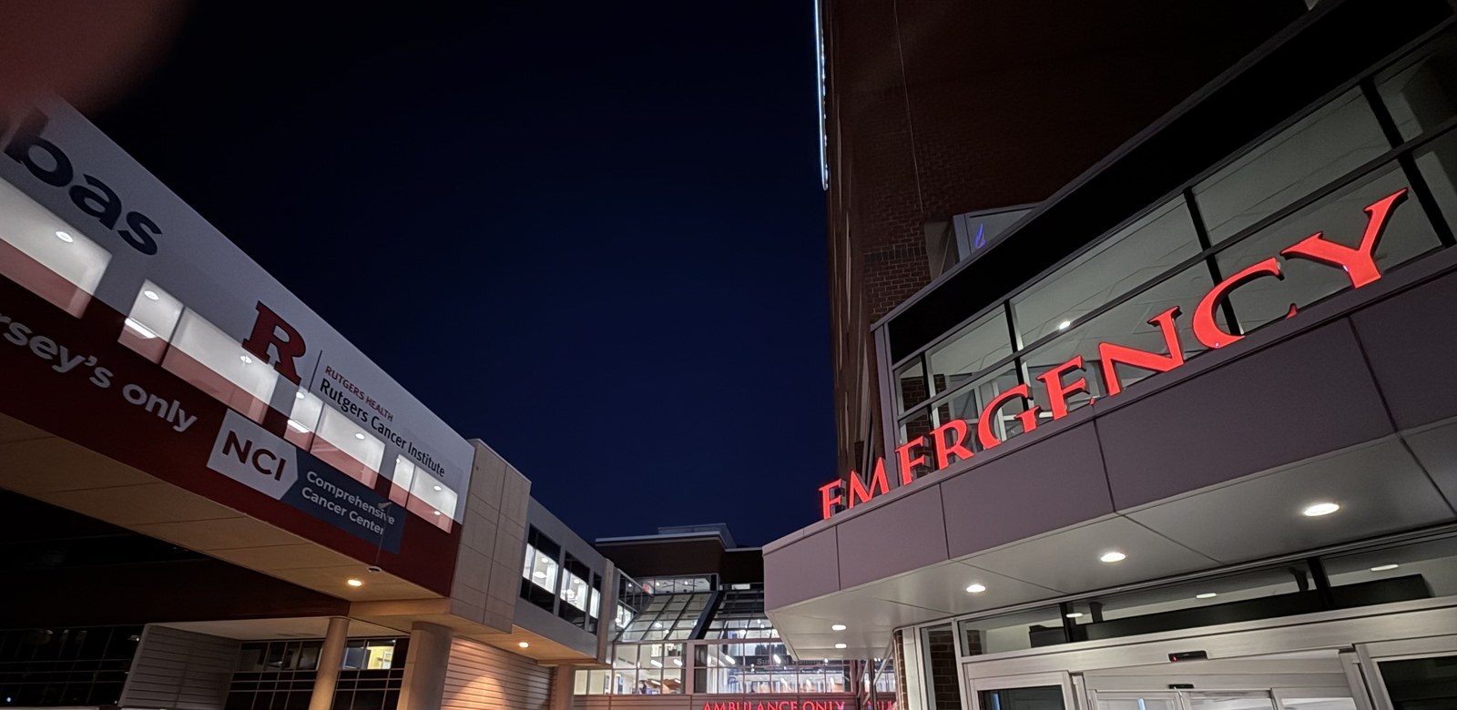 Hospital emergency entrance at night